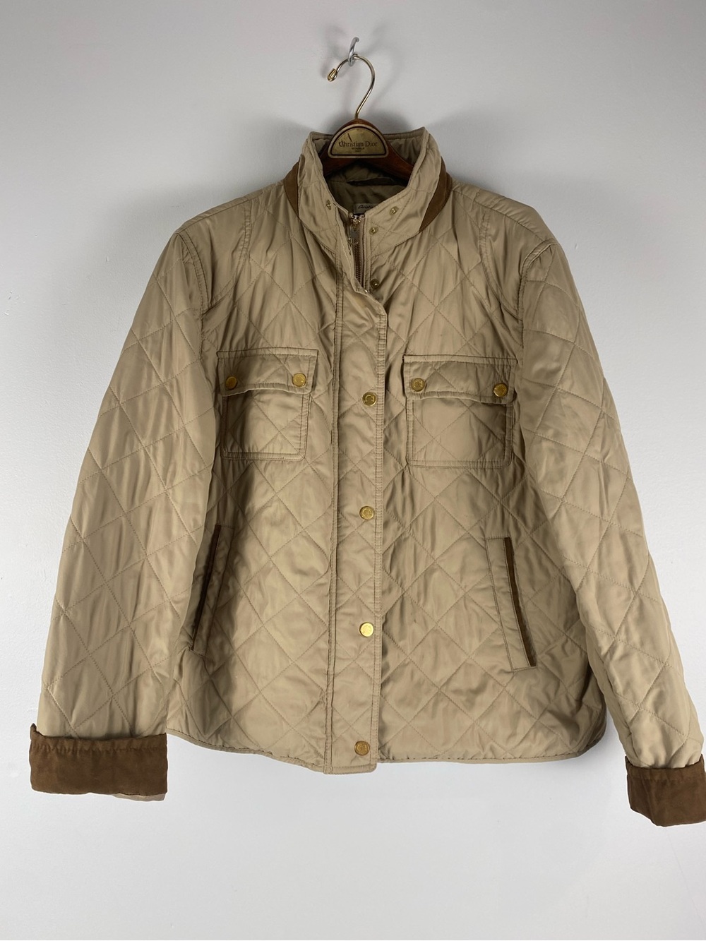 Christian Berg Stockholm Quilted Jacket Beige Brown Trim Y2K Preppy